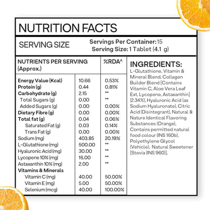 OZiva Bioactive Glutathione Effervescent Tablets, Orange Flavor, 15 Count, Vitamin C Supplement - close-up detail (18)