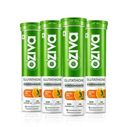 OZiva Bioactive Glutathione Effervescent Tablets, Orange Flavor, 15 Count, Vitamin C Supplement (21)