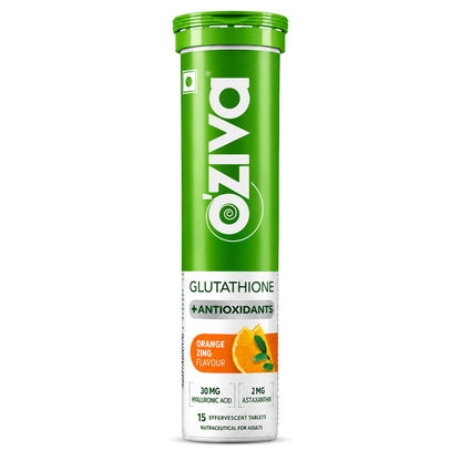 OZiva Bioactive Glutathione Effervescent Tablets, Orange Flavor, 15 Count, Vitamin C Supplement - size and scale
