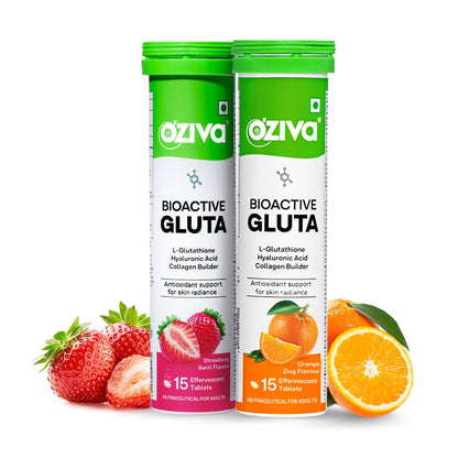 OZiva Bioactive Glutathione Tablets for Radiant Skin - 30 Effervescent Tablets (Pack of 2) | L-Glutathione, Vitamin C, Lycope