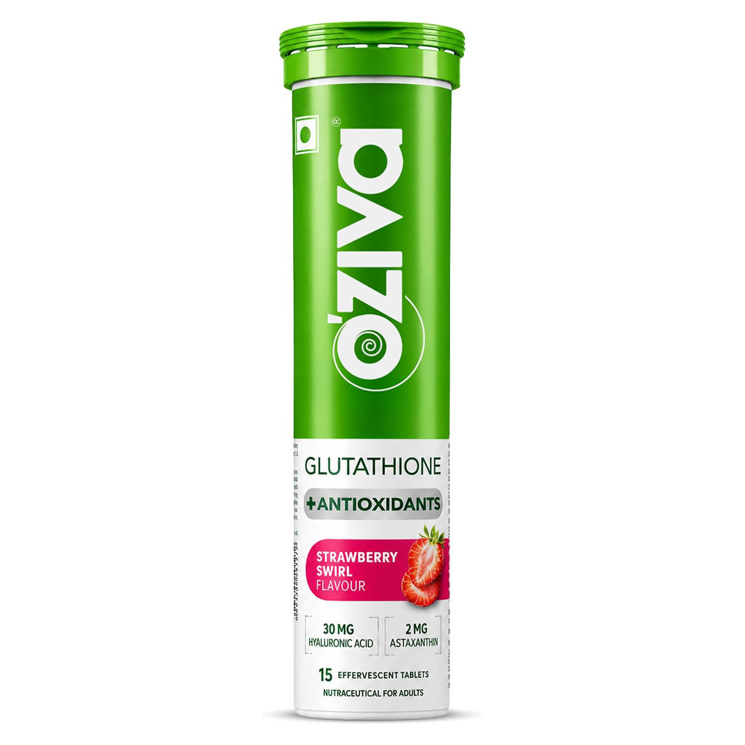 OZiva Bioactive Glutathione Tablets, Strawberry Swirl, Sugar-Free Effervescent, 15 Tabs