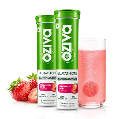 OZiva Bioactive Glutathione Tablets, Strawberry Swirl, Sugar-Free Effervescent, 15 Tabs (10)