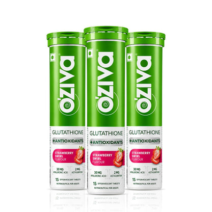 OZiva Bioactive Glutathione Tablets, Strawberry Swirl, Sugar-Free Effervescent, 15 Tabs (12)
