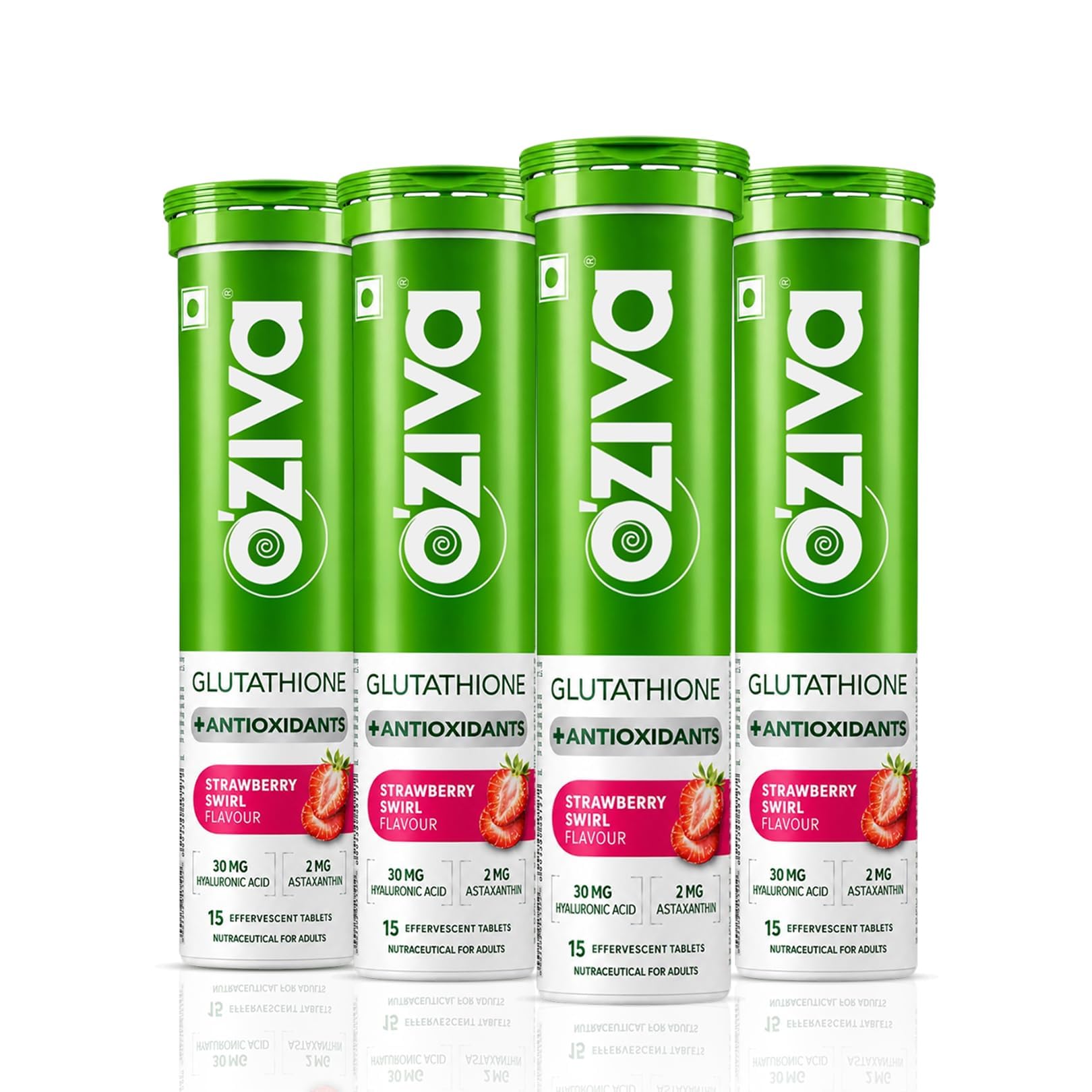 OZiva Bioactive Glutathione Tablets, Strawberry Swirl, Sugar-Free Effervescent, 15 Tabs - size and scale (15)