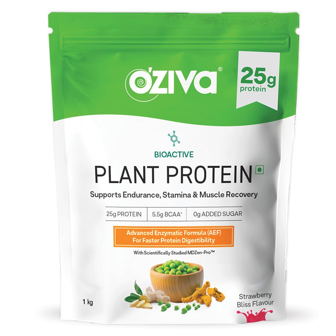 OZiva Bioactive Plant Protein Powder, Vegan Pea Rice Mung Bean Blend, 5.5g BCAA, 25g Protein, Vitamins & Minerals (10)