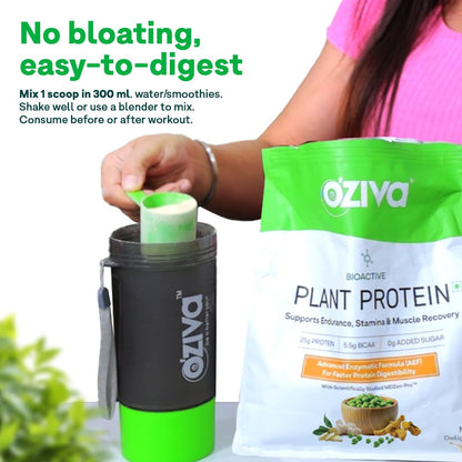 OZiva Bioactive Plant Protein Powder, Vegan Pea Rice Mung Bean Blend, 5.5g BCAA, 25g Protein, Vitamins & Minerals - in use (1