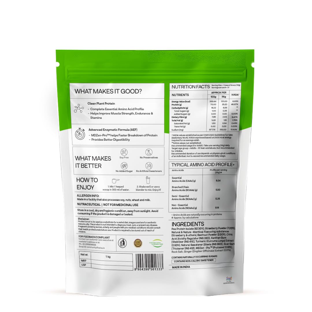 OZiva Bioactive Plant Protein Powder, Vegan Pea Rice Mung Bean Blend, 5.5g BCAA, 25g Protein, Vitamins & Minerals - size and 