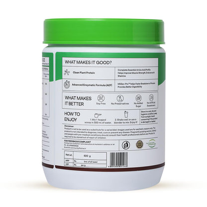 OZiva Bioactive Plant Protein Powder, Vegan Pea Rice Mung Bean Blend, 5.5g BCAA, 25g Protein, Vitamins & Minerals - size and