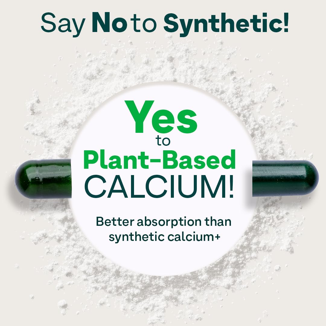 OZiva Calcium Magnesium Zinc Vitamin D3 Adult Mineral Supplement, Plant-Sourced, 60 Caps, 100g - back view