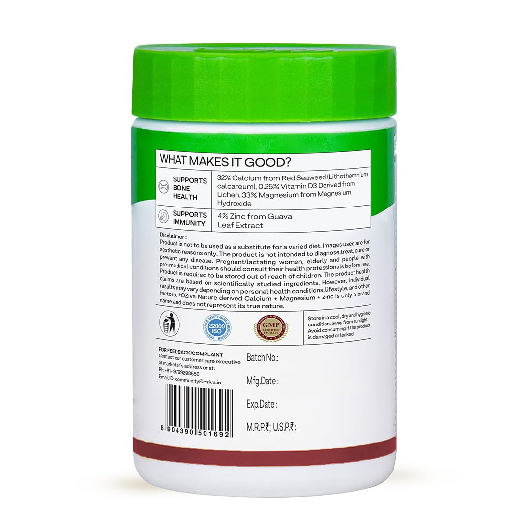 OZiva Calcium Magnesium Zinc Vitamin D3 Adult Mineral Supplement, Plant-Sourced, 60 Caps, 100g - in use