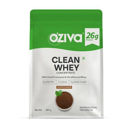 OZiva Clean Whey Coffee Protein Powder, 26g Per Scoop, Cold-Processed Microfiltered, No Added Sugar