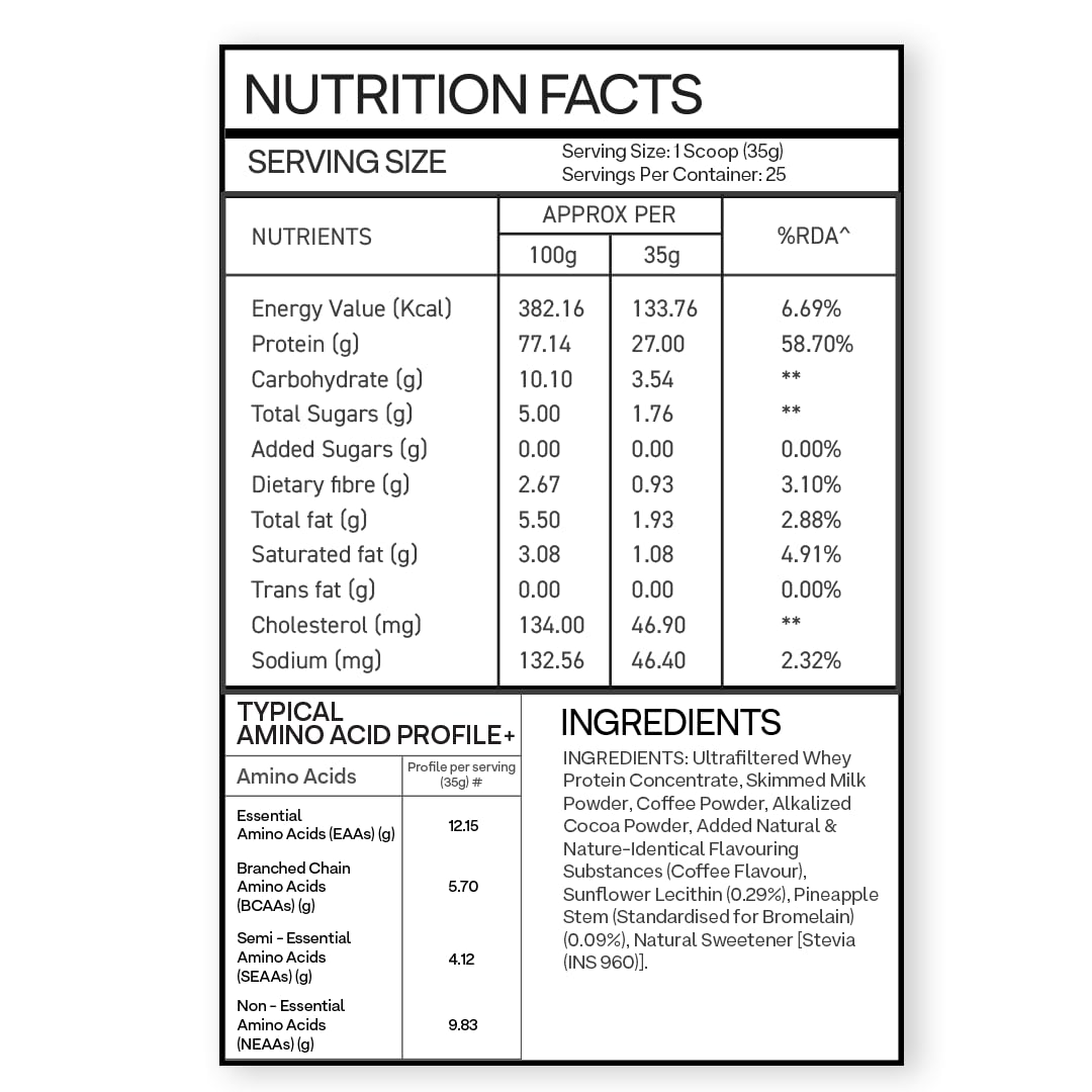 OZiva Clean Whey Coffee Protein Powder, 26g Per Scoop, Cold-Processed Microfiltered, No Added Sugar - close-up detail
