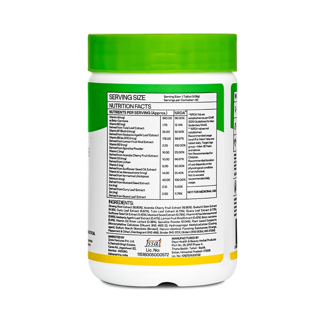 OZiva Daily Adult Multivitamin Tablets, 100 Count, Men's & Women's Formulas, 100g - size and scale