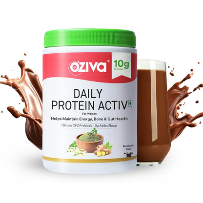OZiva Daily Protein Activ for Women Whey Protein Powder, Multisource with Vitamins, Soy-Free, Gluten-Free, No Added Sugar
