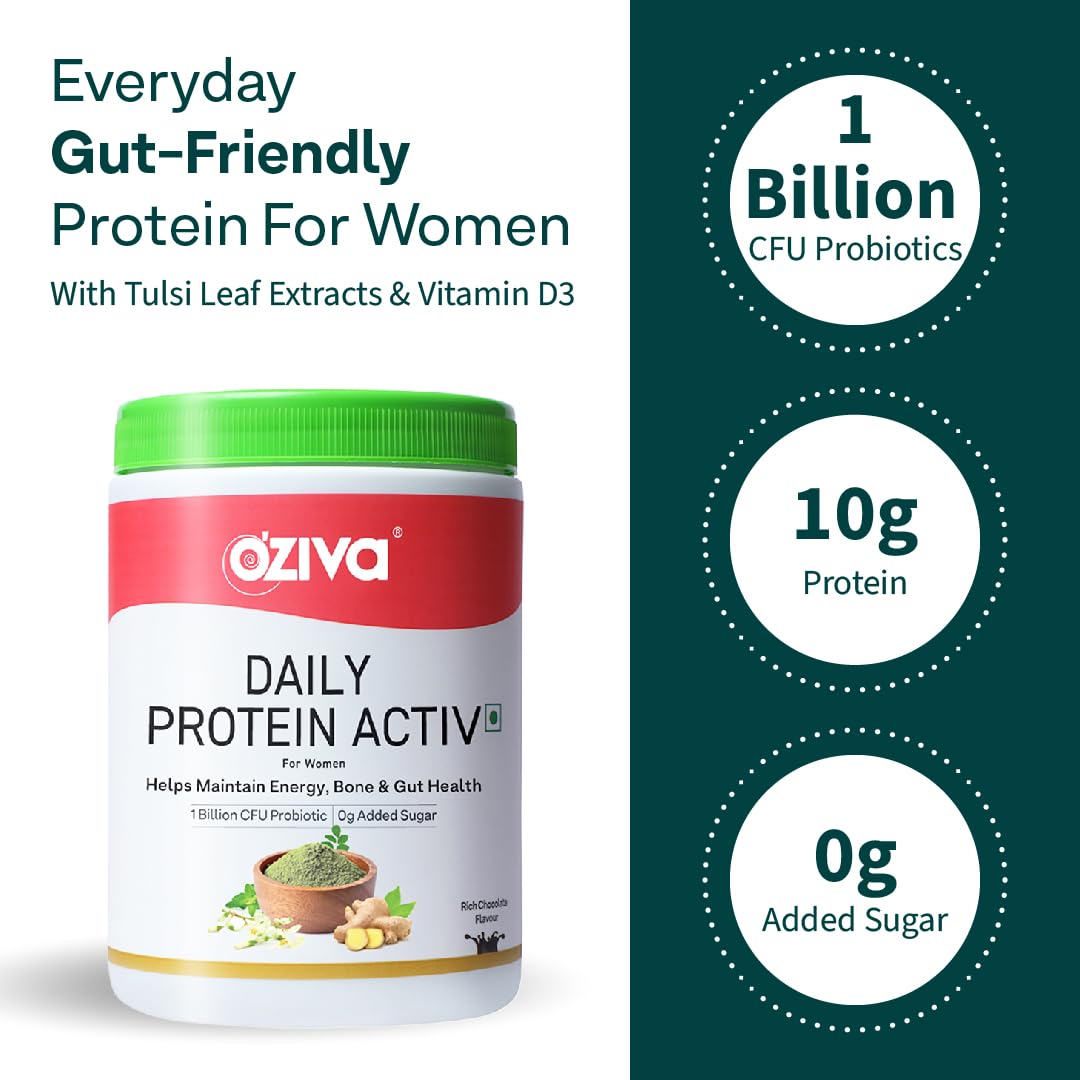 OZiva Daily Protein Activ for Women Whey Protein Powder, Multisource with Vitamins, Soy-Free, Gluten-Free, No Added Sugar - f