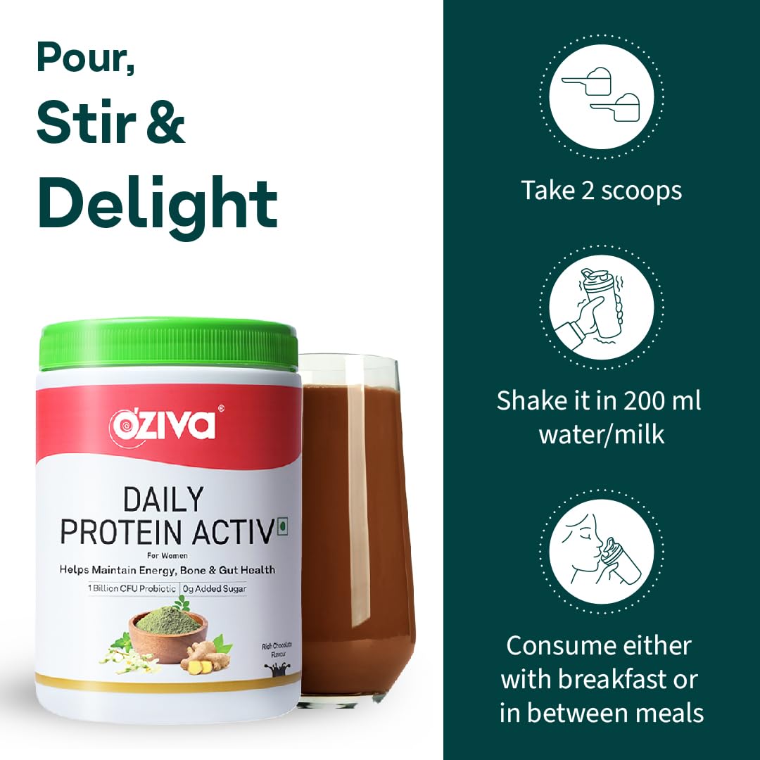 OZiva Daily Protein Activ for Women Whey Protein Powder, Multisource with Vitamins, Soy-Free, Gluten-Free, No Added Sugar - i