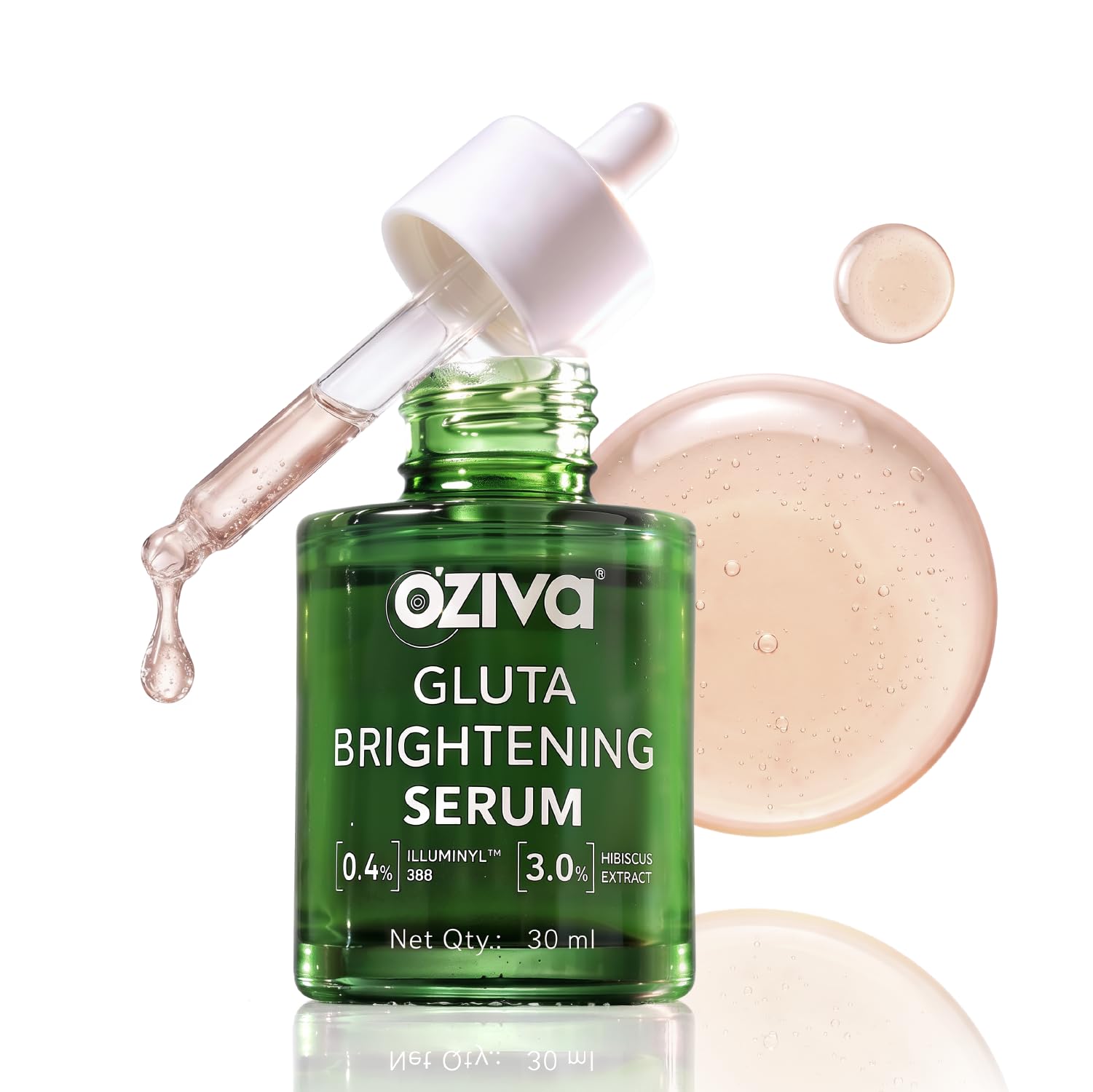 OZiva Gluta Brightening Serum, 30ml, Plant-Based Formula with Green Tea Extract, Liposomal Glutathione, Saffron and Hibiscus