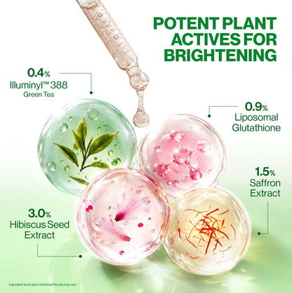 OZiva Gluta Brightening Serum, 30ml, Plant-Based Formula with Green Tea Extract, Liposomal Glutathione, Saffron and Hibiscus 