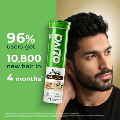 OZiva Hair Actives Shilajit Supplement, 15 Effervescent Tablets, Jeera Masala Flavor, Herbal - back view