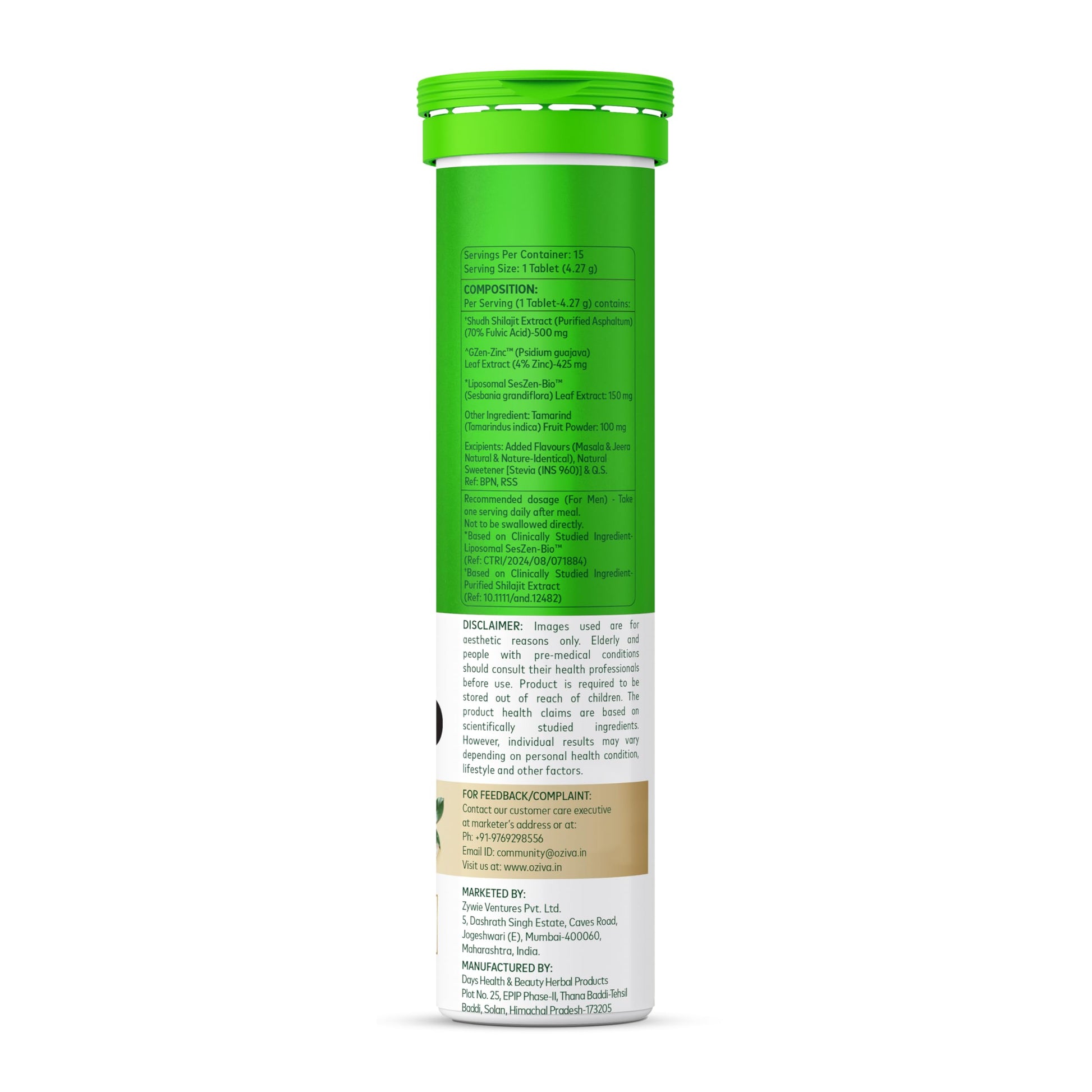 OZiva Hair Actives Shilajit Supplement, 15 Effervescent Tablets, Jeera Masala Flavor, Herbal - in use