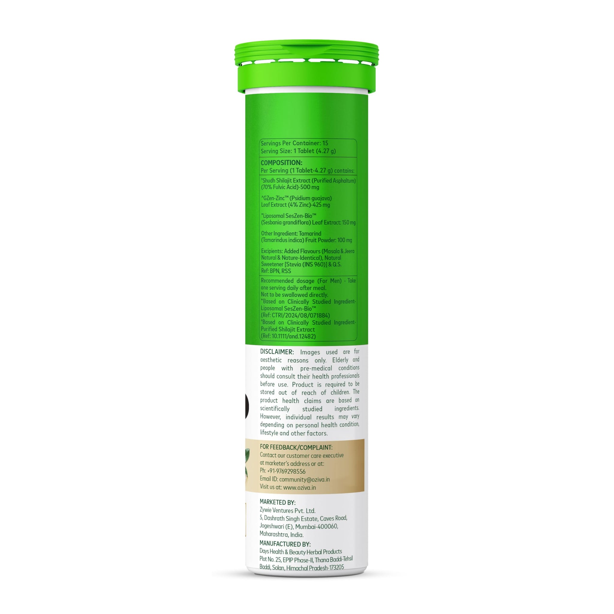 OZiva Hair Actives Shilajit Supplement, 15 Effervescent Tablets, Jeera Masala Flavor, Herbal - in use