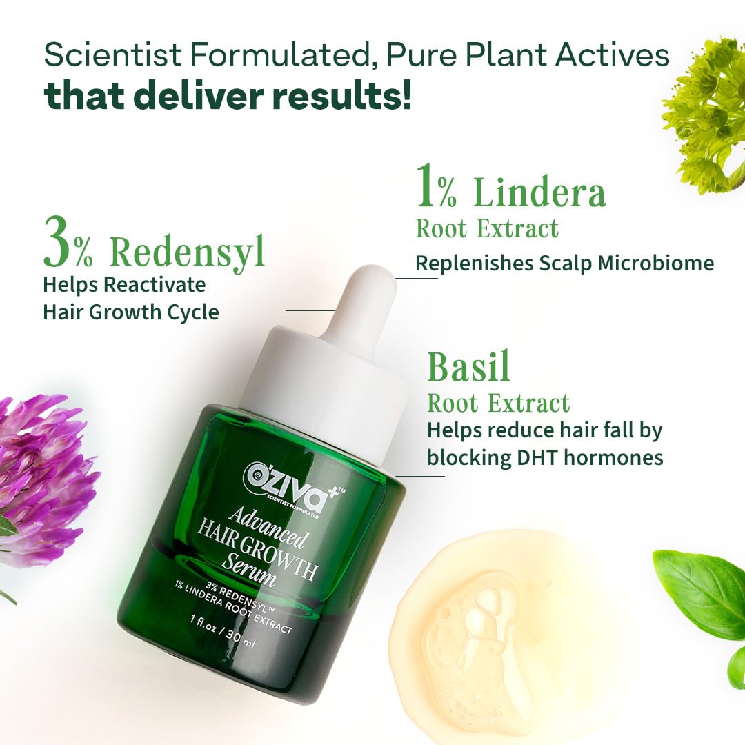 OZiva Hair Growth Serum for Scalp with Redensyl and Lindera Root Extract - back view