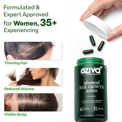 OZiva Hair Supplement Capsules for Adult Women, Plant-Based Botanical Formula, Standardized Extracts - in use (11)