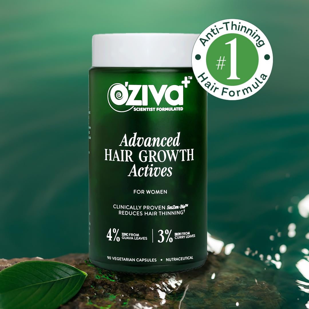OZiva Hair Supplement Capsules for Adult Women, Plant-Based Botanical Formula, Standardized Extracts - front view