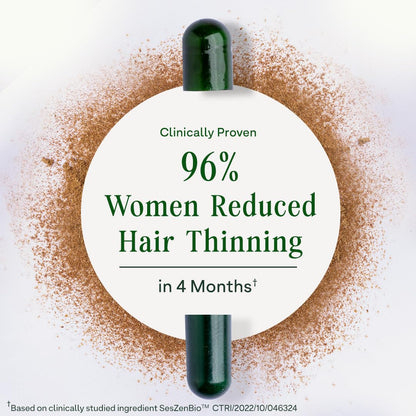 OZiva Hair Supplement Capsules for Adult Women, Plant-Based Botanical Formula, Standardized Extracts - back view