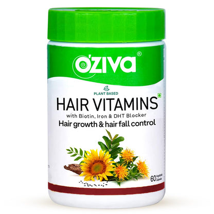 OZiva Hair Vitamin Supplement, 60 Capsules, Plant-Based Biotin, Iron, Zinc
