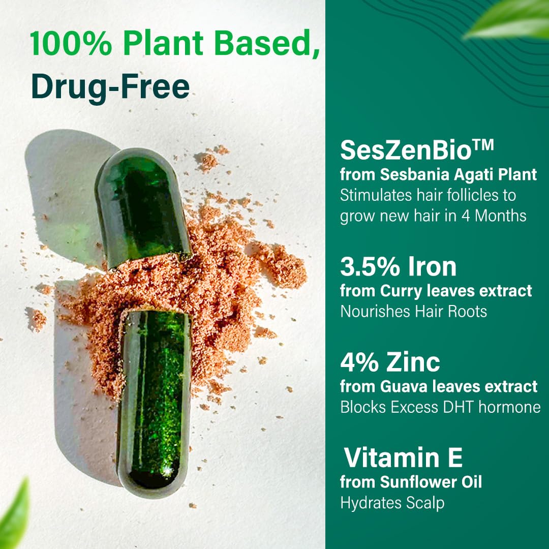 OZiva Hair Vitamin Supplement, 60 Capsules, Plant-Based Biotin, Iron, Zinc - back view
