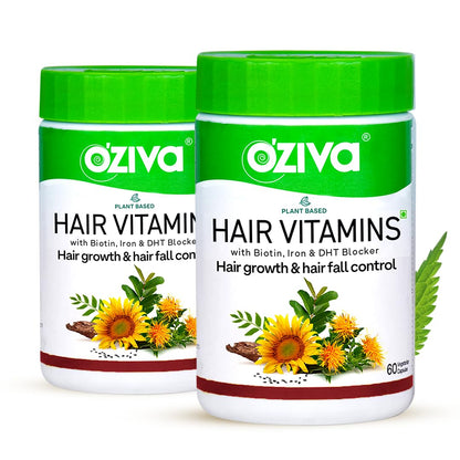 OZiva Hair Vitamin Supplement, 60 Capsules, Plant-Based Biotin, Iron, Zinc (9)