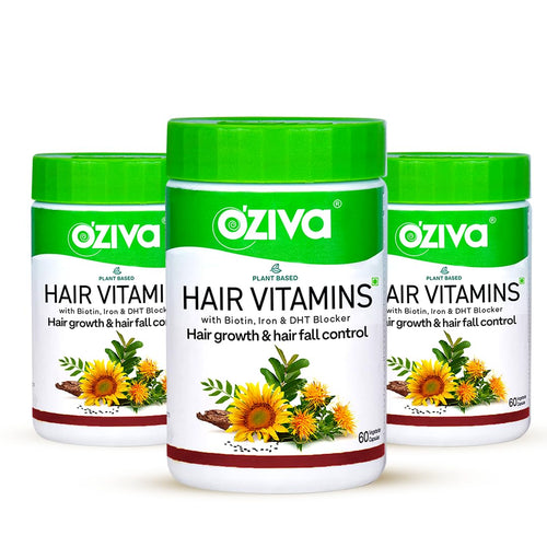 OZiva Hair Vitamins, 180 Capsules, Plant-Based Biotin, Iron, Zinc, Multivitamin Supplement