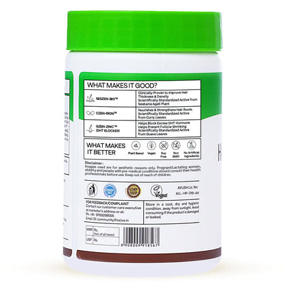 OZiva Hair Vitamins, 180 Capsules, Plant-Based Biotin, Iron, Zinc, Multivitamin Supplement - ingredients panel