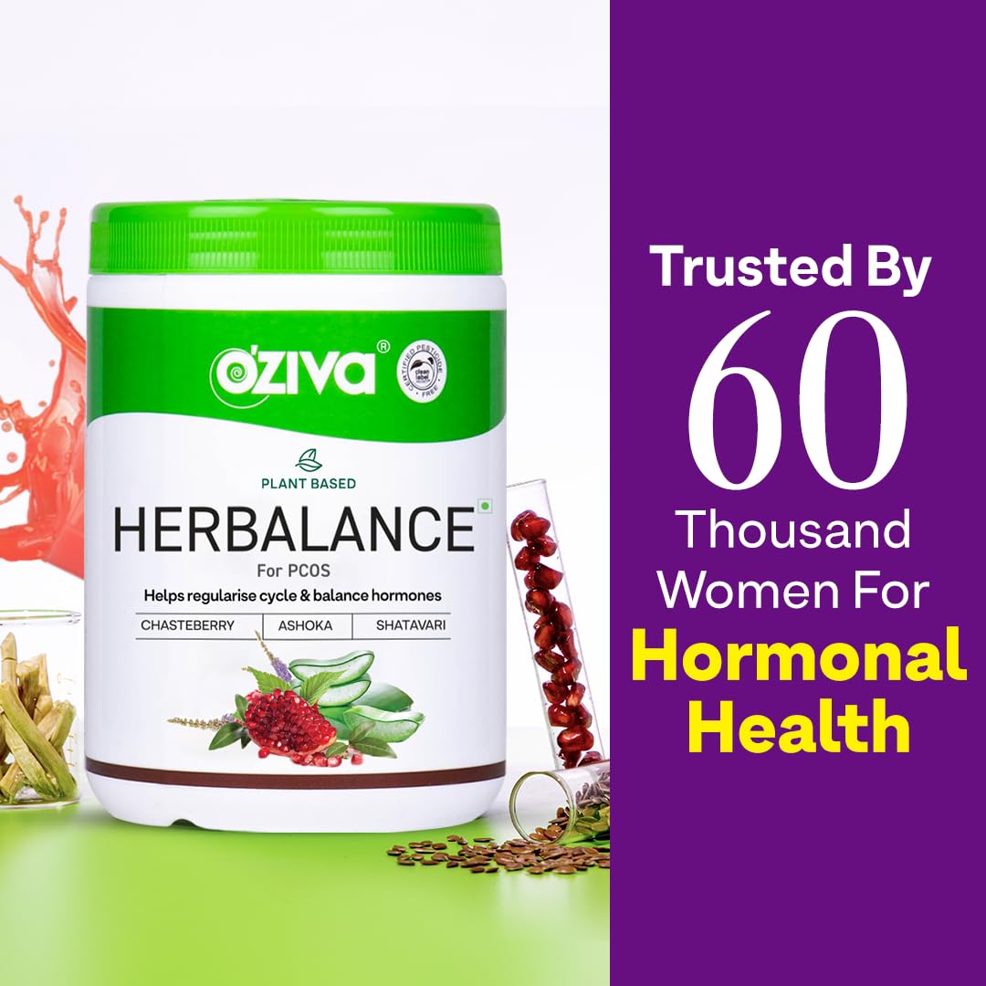 OZiva HerBalance PCOS Plant-Based Herbal Supplement Powder for Women, 200g - front view