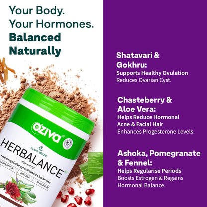 OZiva HerBalance PCOS Plant-Based Herbal Supplement Powder for Women, 200g - packaging