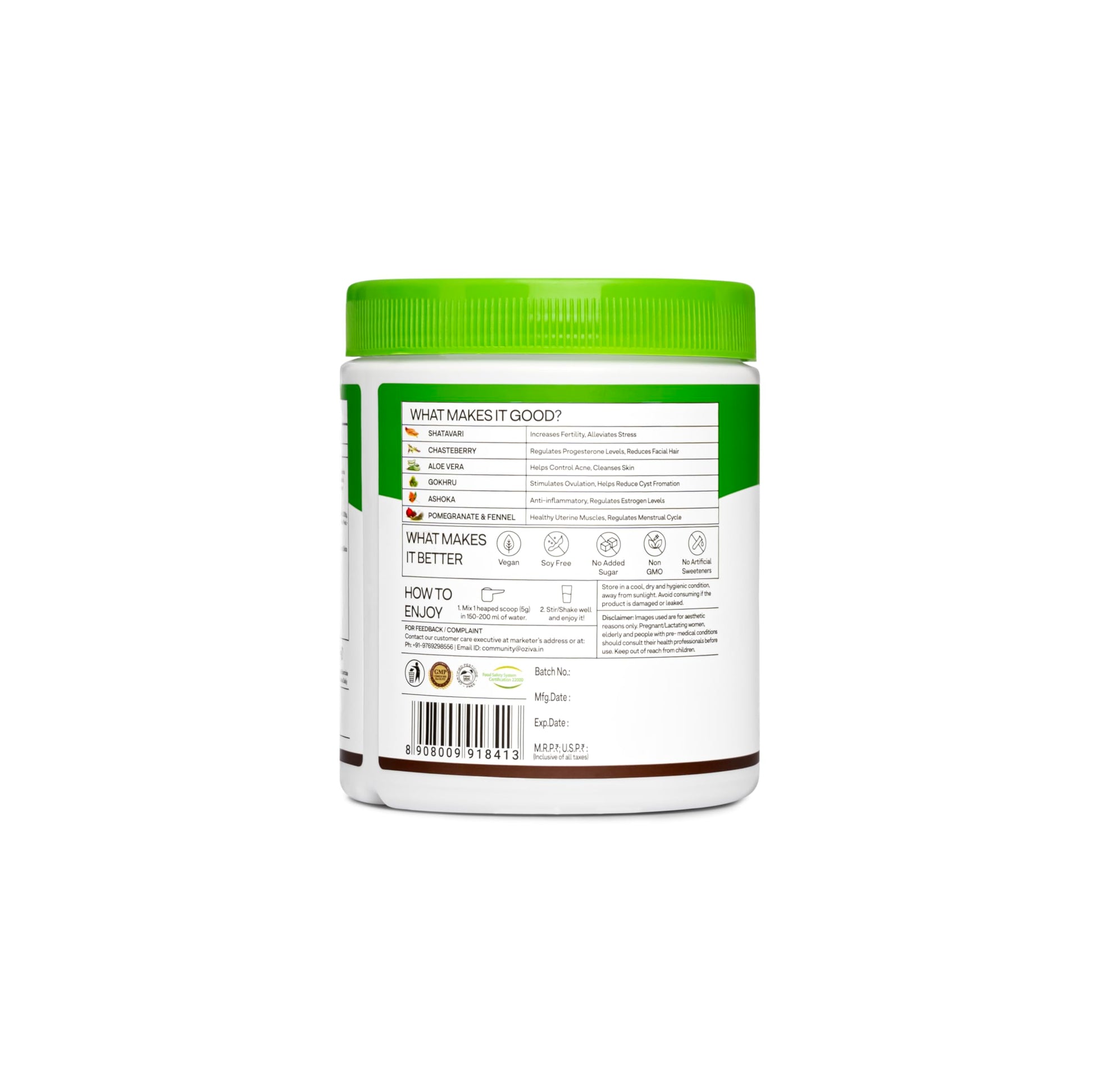 OZiva HerBalance PCOS Plant-Based Herbal Supplement Powder for Women, 200g - in use