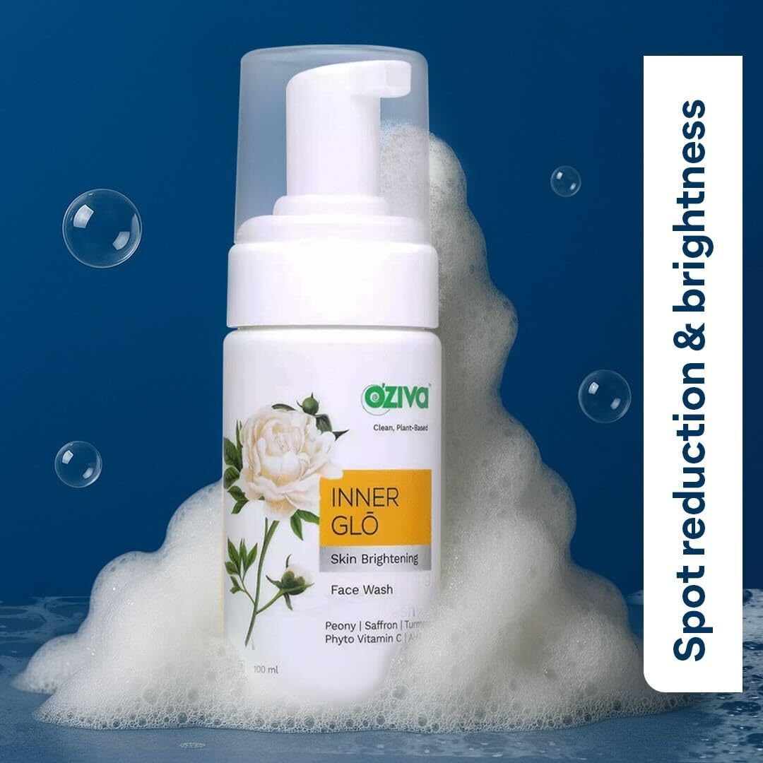 OZiva Inner Glo Face Wash with White Peony, Vitamin C & AHA, 100ml, Adult Unisex - front view