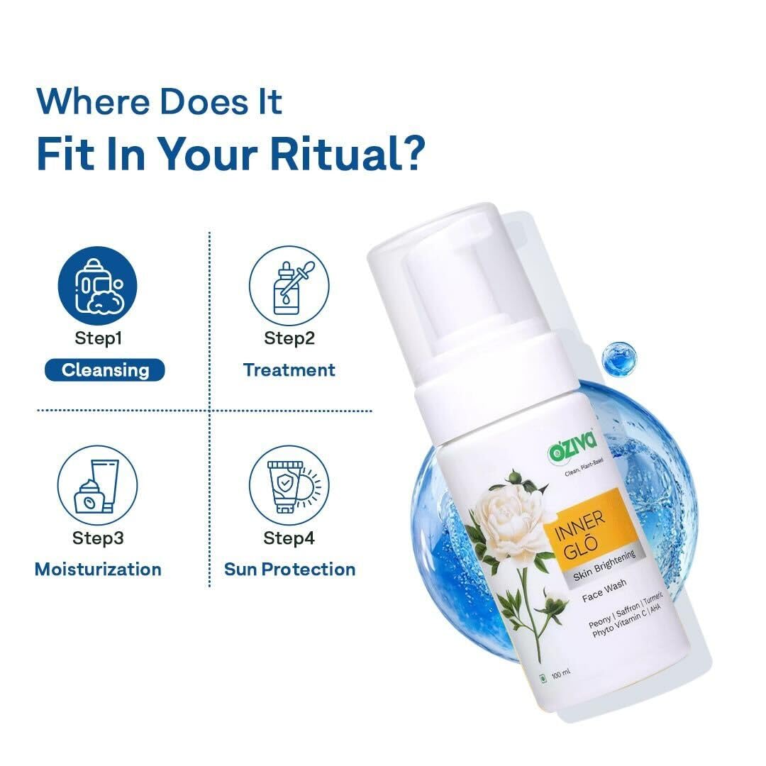 OZiva Inner Glo Face Wash with White Peony, Vitamin C & AHA, 100ml, Adult Unisex - close-up detail