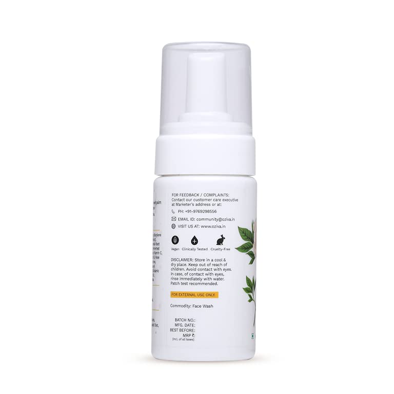 OZiva Inner Glo Face Wash with White Peony, Vitamin C & AHA, 100ml, Adult Unisex - size and scale