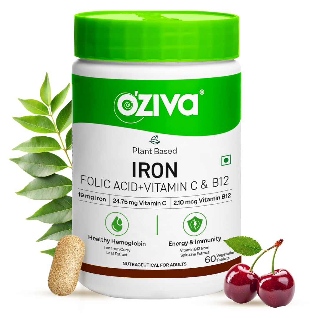 OZiva Iron Mineral Supplement with Folic Acid Vitamin C B12, 180 Adult Tablets, Vegan Plant-Based Formula (11)