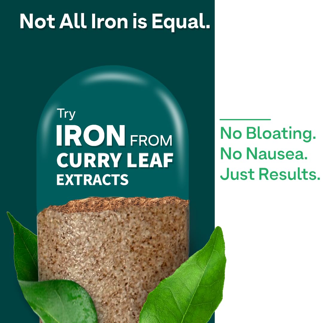 OZiva Iron Mineral Supplement with Folic Acid Vitamin C B12, 180 Adult Tablets, Vegan Plant-Based Formula - front view
