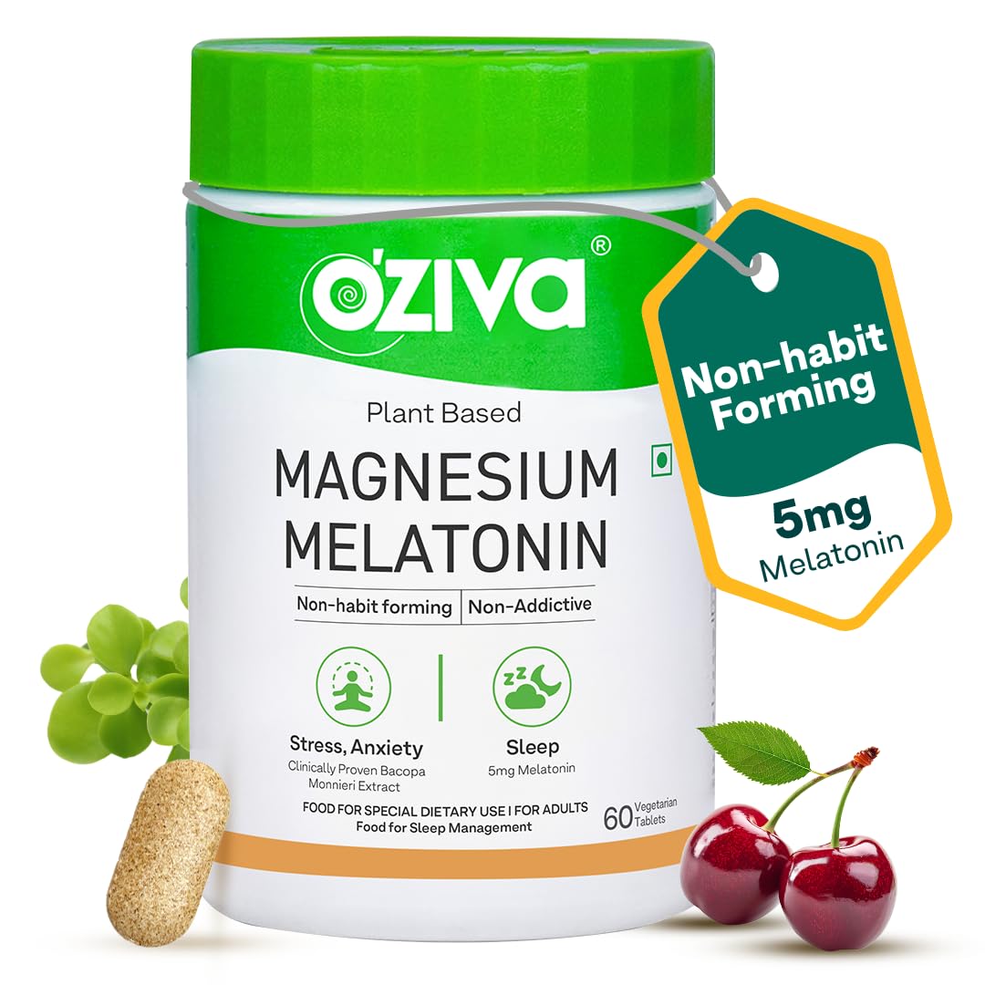 OZiva Magnesium + Melatonin, Stress & Anxiety, Sleep, Bacopa, 60 Tabs