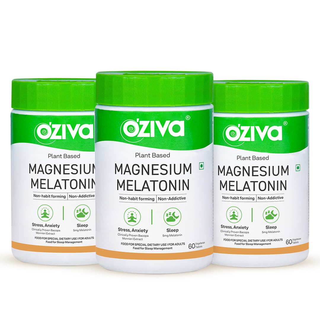 OZiva Magnesium + Melatonin, Stress & Anxiety, Sleep, Bacopa, 60 Tabs (11)