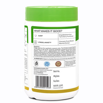 OZiva Magnesium + Melatonin, Stress & Anxiety, Sleep, Bacopa, 60 Tabs - size and scale