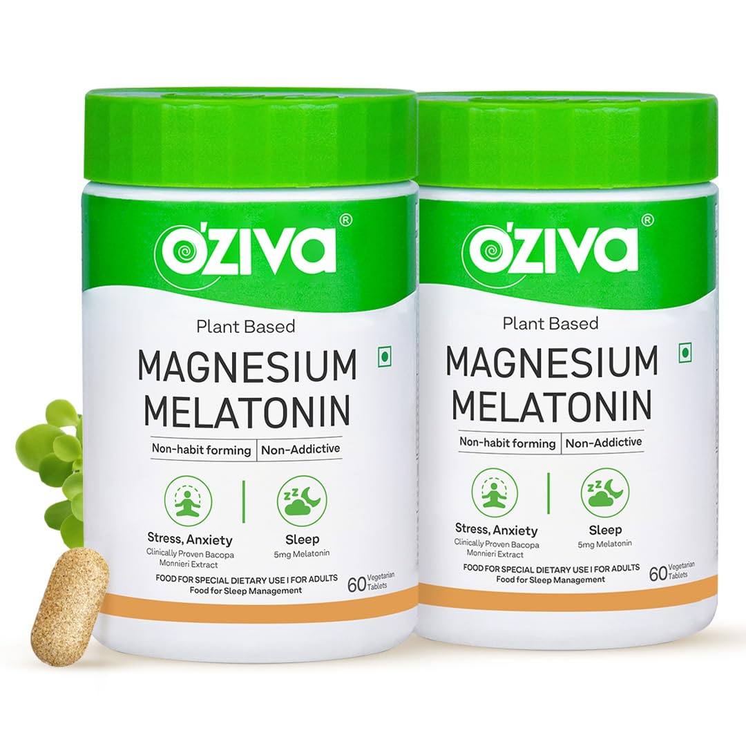 OZiva Magnesium + Melatonin, Stress & Anxiety, Sleep, Bacopa, 60 Tabs (9)