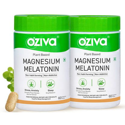 OZiva Magnesium + Melatonin, Stress & Anxiety, Sleep, Bacopa, 60 Tabs (9)