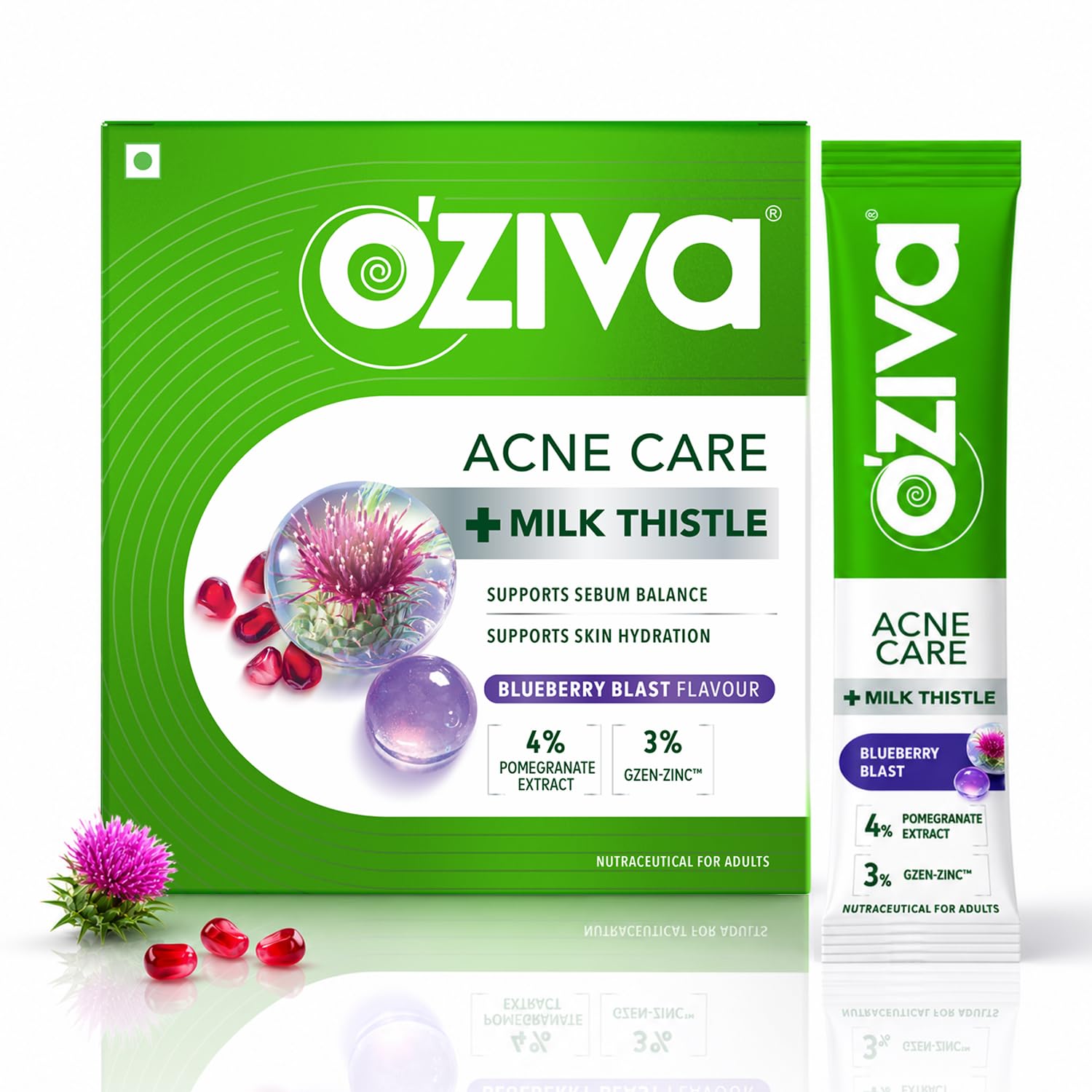 OZiva Milk Thistle Herbal Supplement, Blueberry Flavour, 30 Sachets, 200g
