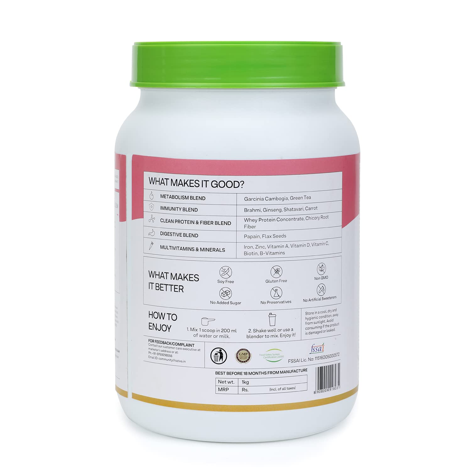 OZiva Nutritional Meal Women High Protein Meal Replacement Shake, Chocolate, 1kg, with Shatavari Brahmi Ginseng Flax Seeds, G