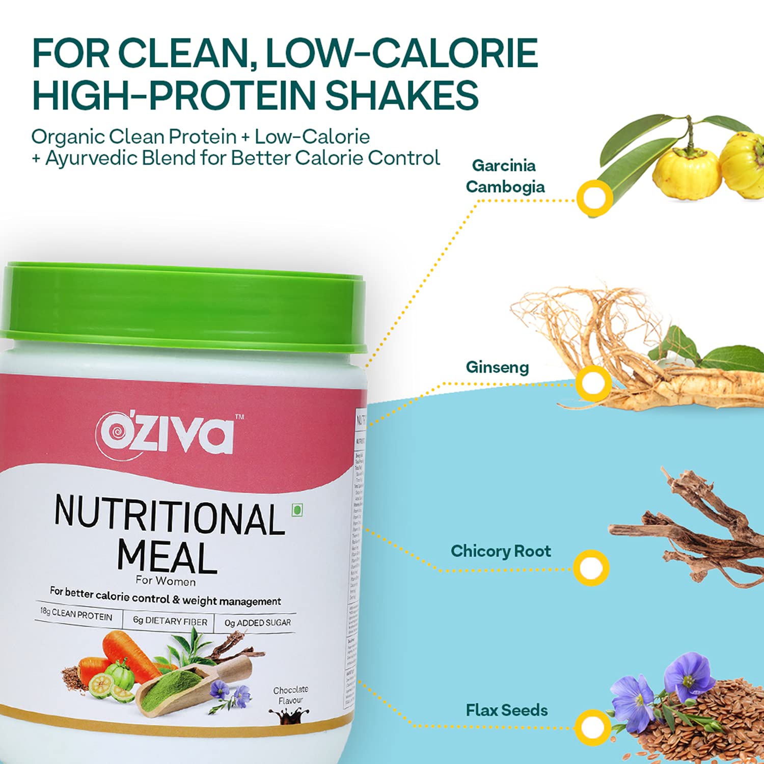 OZiva Nutritional Meal Women High Protein Meal Replacement Shake, Chocolate, 1kg, with Shatavari Brahmi Ginseng Flax Seeds, G